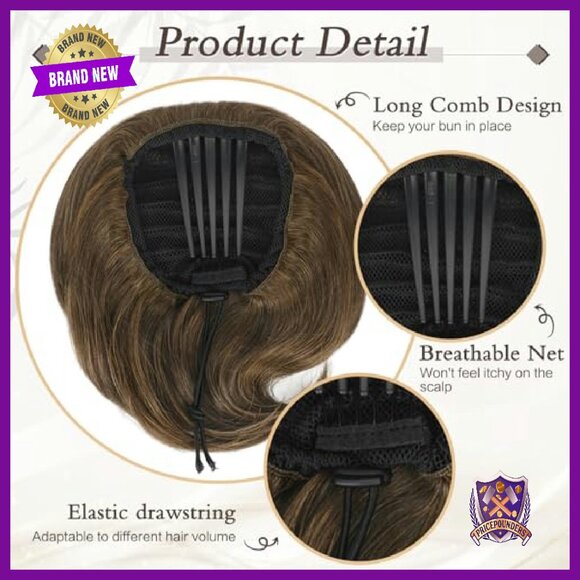 Real Human Hair Bun Clip Ponytail Extension, Straight Updo